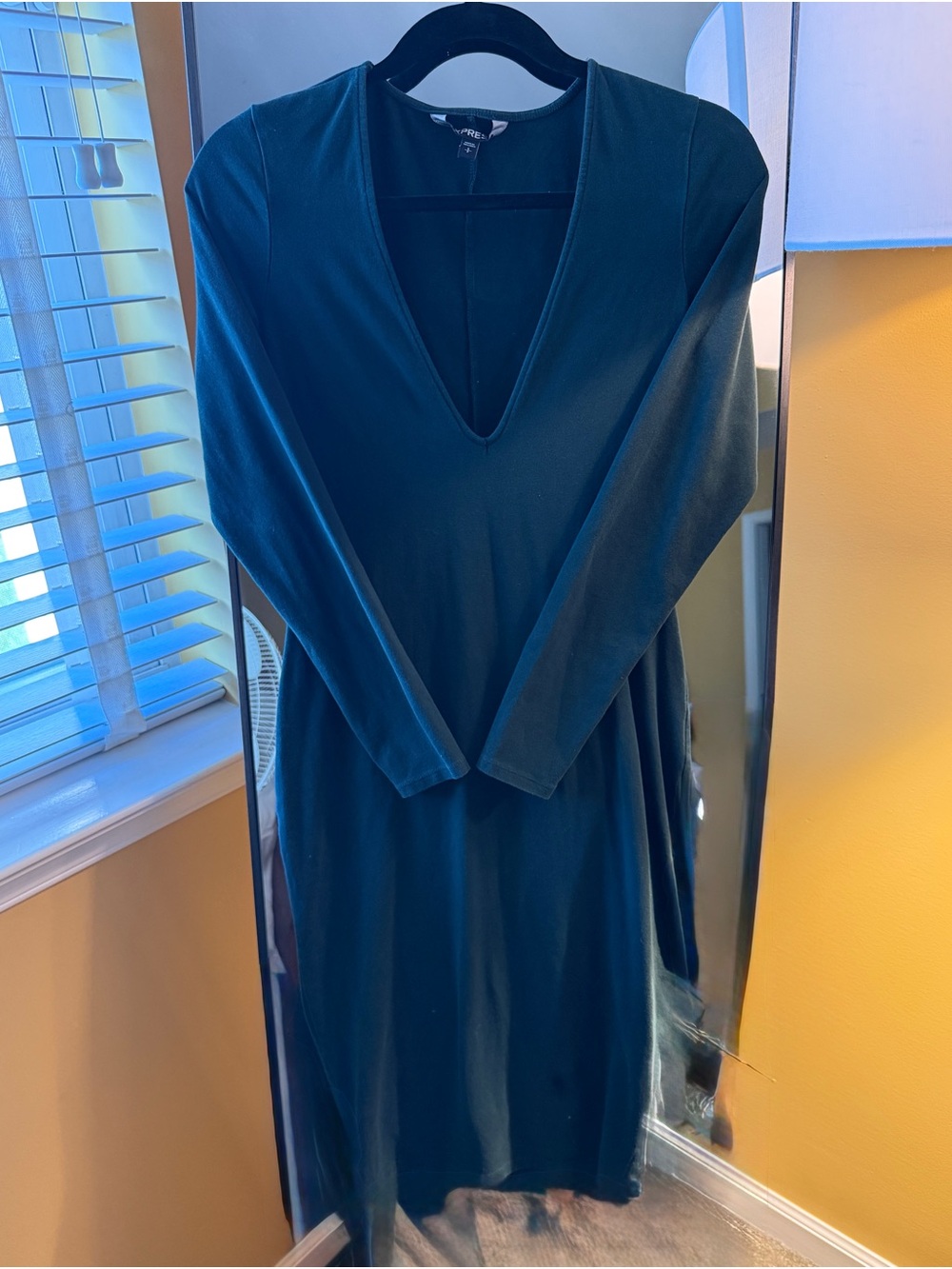 Express Deep Teal Long Sleeve V‑Neck Dress